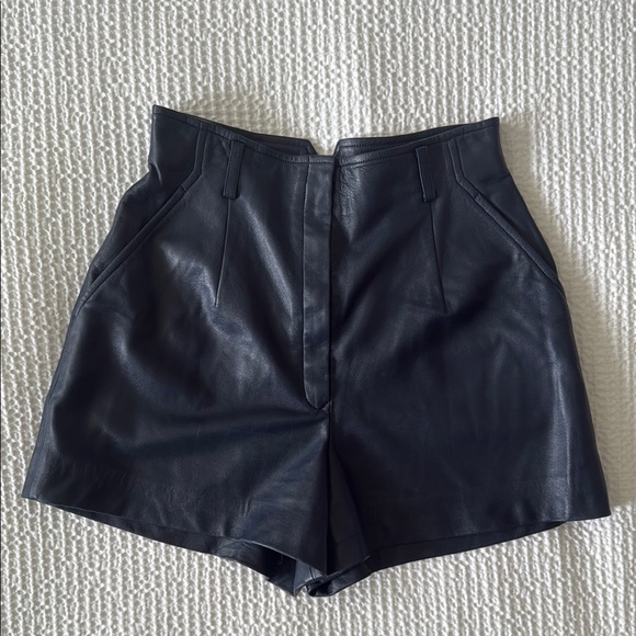 Dior Pants - Dior Navy Blue High Waist Tailored Leather Shorts